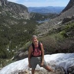 Griff hiking in the mountains